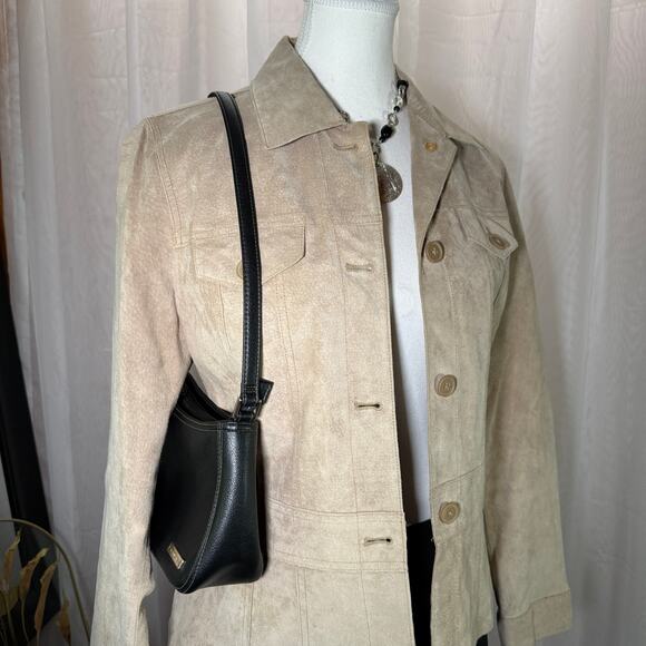 Apostrophe Genuine Suede Tan Leather Jacket Size 12 Classic Button Front Coat - Picture 2 of 8